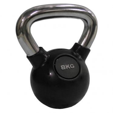 Sanden Kettlebell rubber omtrokken en chroom greep 1 x 12 kg (KBRC12)